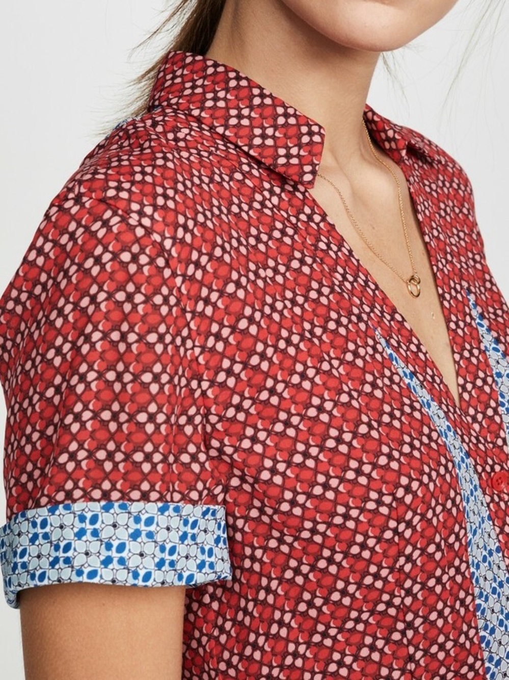 Alice + Olivia Mixed-Panel Mini Dress in Red, Light Blue and Olive - Picture 6 of 11